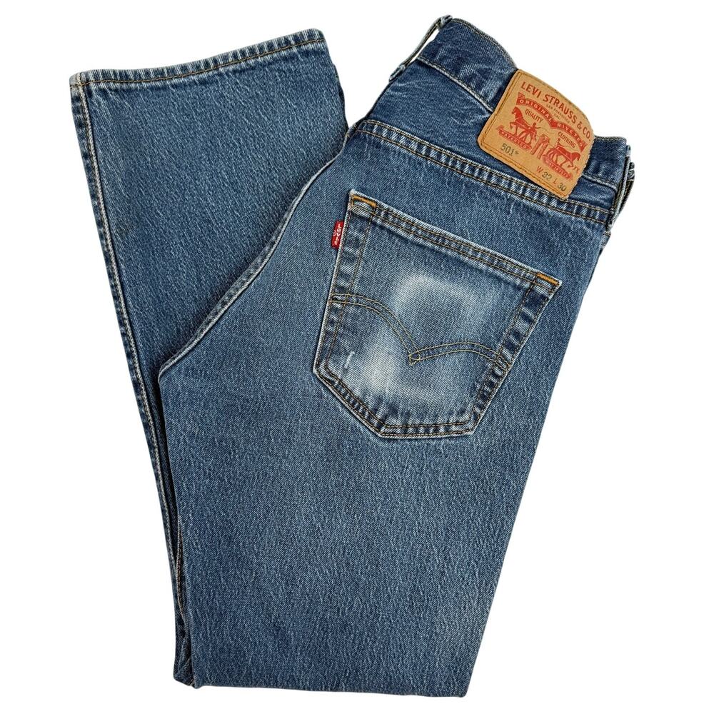 Levi's 501 Straight Leg Jeans W32 L30 Distressed Workwear Cotton Denim